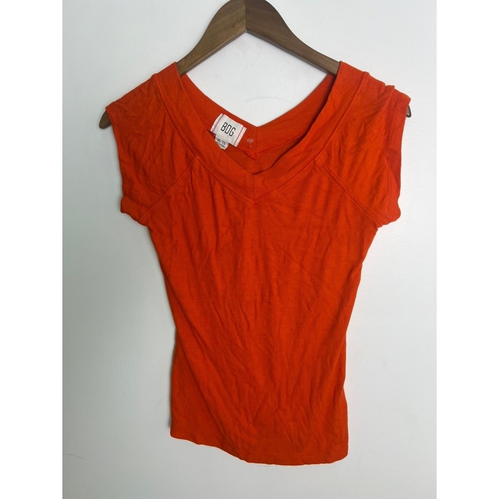BDG Urban‎ Outfitters WM XL Ribbed V-Neck Short Sleeve Top Orang Y2K Neon Bright